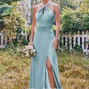 Elegant Halter Neck Blue Dress